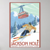 Jackson Hole, Wyoming Skier und Tram Poster (Vorne)