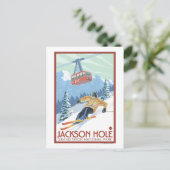 Jackson Hole, Wyoming Skier und Tram Postkarte (Stehend Vorderseite)
