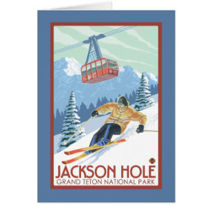 Jackson Hole, Wyoming-Skifahrer und Tram