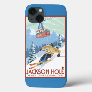 Jackson Hole, Wyoming-Skifahrer und Tram iPhone 13 Hülle
