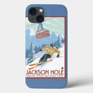 Jackson Hole, Wyoming-Skifahrer und Tram iPhone 13 Hülle