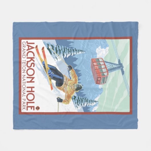 Jackson Hole, Wyoming-Skifahrer und Tram Fleecedecke (Vorderseite (Horizontal))