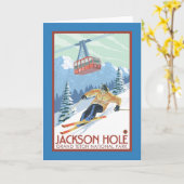 Jackson Hole, Wyoming-Skifahrer und Tram Karte (Gelbe Blume)