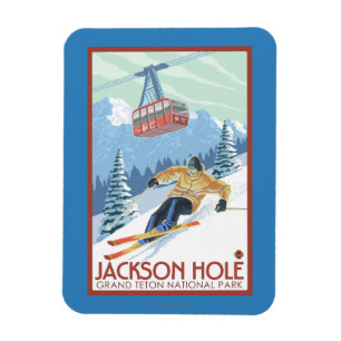 Jackson Hole, Wyoming-Skifahrer und Tram Magnet