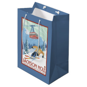 Jackson Hole, Wyoming-Skifahrer und Tram Mittlere Geschenktüte