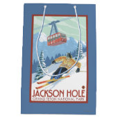 Jackson Hole, Wyoming-Skifahrer und Tram Mittlere Geschenktüte (Rückseite)