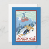 Jackson Hole, Wyoming-Skifahrer und Tram Postkarte (Vorne/Hinten)