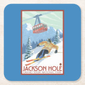 Jackson Hole, Wyoming-Skifahrer und Tram Rechteckiger Pappuntersetzer (Vorderseite)