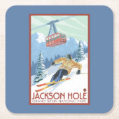 Jackson Hole, Wyoming-Skifahrer und Tram Rechteckiger Pappuntersetzer (Vorderseite)