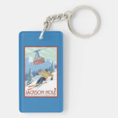 Jackson Hole, Wyoming-Skifahrer und Tram Schlüsselanhänger (Rückseite)