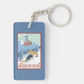 Jackson Hole, Wyoming-Skifahrer und Tram Schlüsselanhänger (Rückseite)