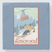 Jackson Hole, Wyoming-Skifahrer und Tram Steinuntersetzer (Vorderseite)