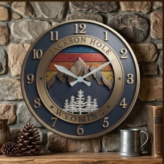 Jackson Hole Wyoming Vintage Sunset Mountain Große Wanduhr