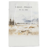Jackson Hole Wyoming Watercolor Landscape Wedding Mittlere Geschenktüte (Vorderseite)