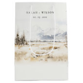 Jackson Hole Wyoming Watercolor Landscape Wedding Mittlere Geschenktüte (Rückseite)