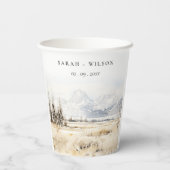 Jackson Hole Wyoming Watercolor Landscape Wedding Pappbecher (Rückseite)