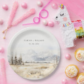 Jackson Hole Wyoming Watercolor Landscape Wedding Pappteller (Party)