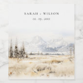Jackson Hole Wyoming Watercolor Landscape Wedding Weinetikett (Einzelnes Label)