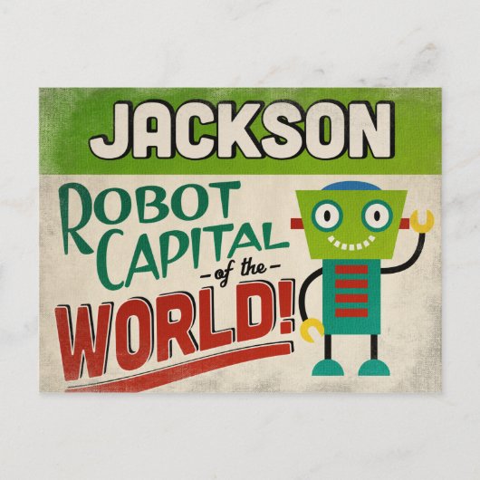 Jackson Mississippi Robot - Funny Vintag Postkarte (Vorderseite)
