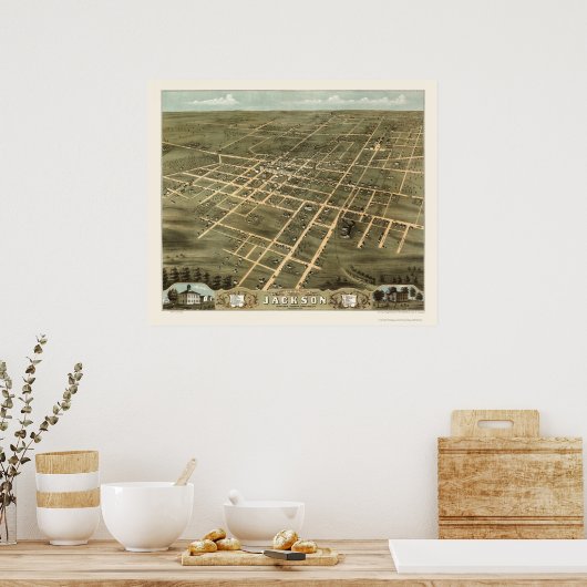 Jackson, TN Panoramic Map - 1870 Poster (Küche)