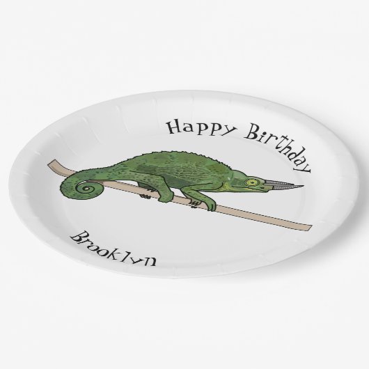 Jacksons Chamäleon-Cartoon-Abbildung Pappteller (Schrägansicht)