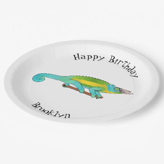 Jacksons Chamäleon-Cartoon-Abbildung Pappteller (Schrägansicht)