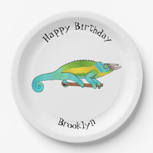 Jacksons Chamäleon-Cartoon-Abbildung Pappteller (Vorderseite)