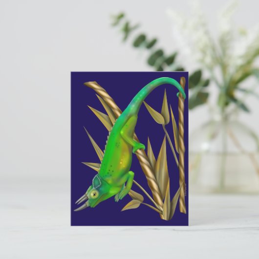 Jacksons Chamäleon hängt im Bambus Postkarte (Stehend Vorderseite)