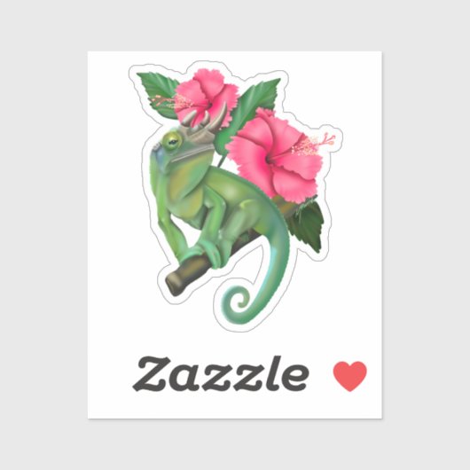 Jackson's Chameleon mit Hibiskus Aufkleber (Blatt)