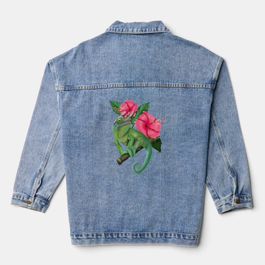Jackson's Chameleon mit Hibiskus Jeansjacke (Rückseite)