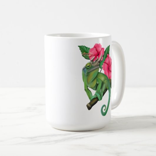 Jackson's Chameleon mit Hibiskus Kaffeetasse (VorderseiteRechts)
