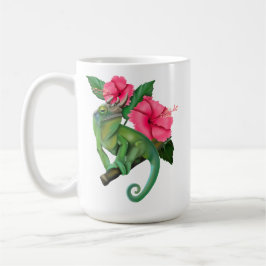 Jackson's Chameleon mit Hibiskus Kaffeetasse