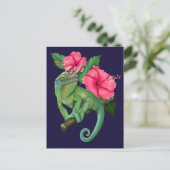 Jackson's Chameleon mit Hibiskus Postkarte (Stehend Vorderseite)