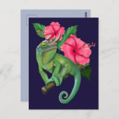 Jackson's Chameleon mit Hibiskus Postkarte (Vorne/Hinten)