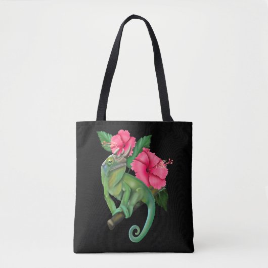 Jackson's Chameleon mit Hibiskus Tasche (Vorderseite)