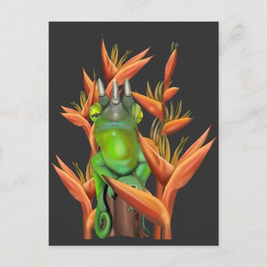 Jackson's Chameleon unter dem Vogel des Paradieses Postkarte (Vorderseite)