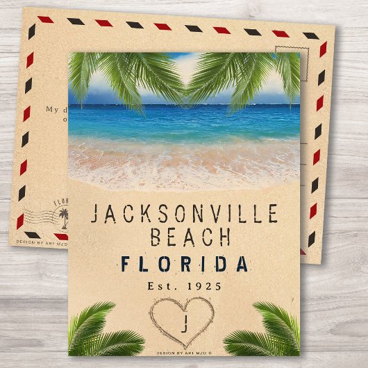 Jacksonville Beach FL Sand Tropical Palm Blätter Postkarte