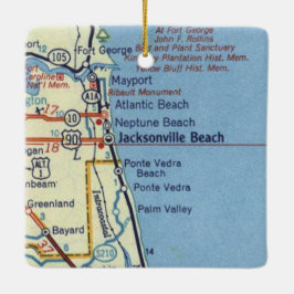 Jacksonville Beach FL Vintage Karte Keramikornament