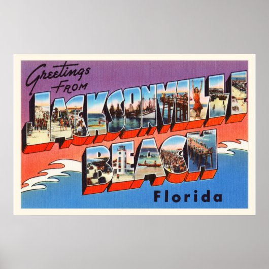 Jacksonville Beach Florida FL Old Travel Souvenir Poster (Vorne)