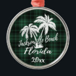 Jacksonville Beach Florida Palm Tree Green Kariert Ornament Aus Metall<br><div class="desc">Jacksonville Beach Florida Palm Tree Kariertes Ornament</div>