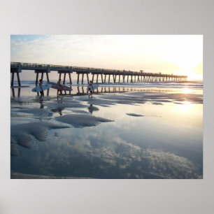 Jacksonville Beach, Florida - Surfer Sunrise Poster