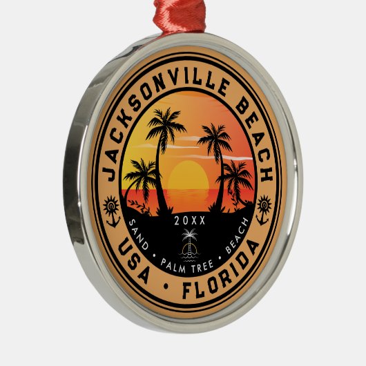 Jacksonville Beach Florida tropisches Retro Sunset Ornament Aus Metall (Rechts)