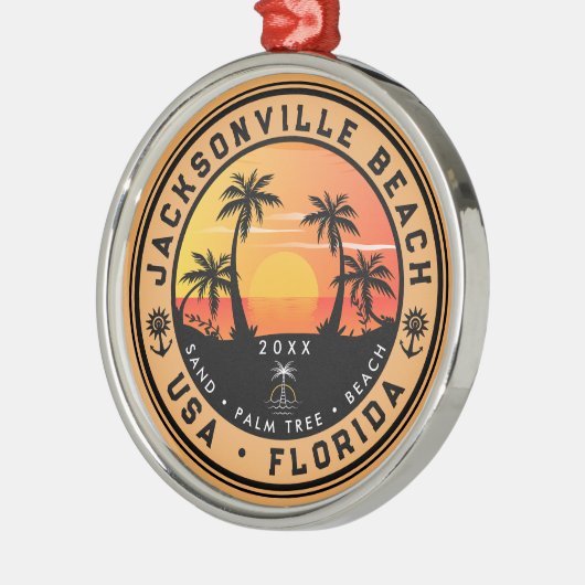 Jacksonville Beach Florida tropisches Retro Sunset Ornament Aus Metall (Links)
