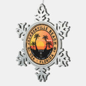 Jacksonville Beach Florida tropisches Retro Sunset Schneeflocken Zinn-Ornament (Rechts)