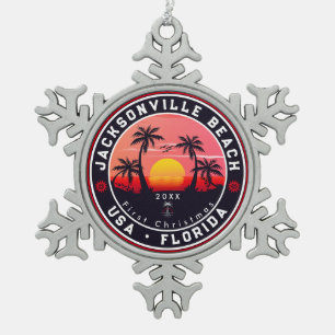 Jacksonville Beach Florida tropisches Retro Sunset Schneeflocken Zinn-Ornament