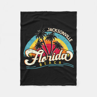 Jacksonville Beach Florida Vintage Sunset Summer Fleecedecke