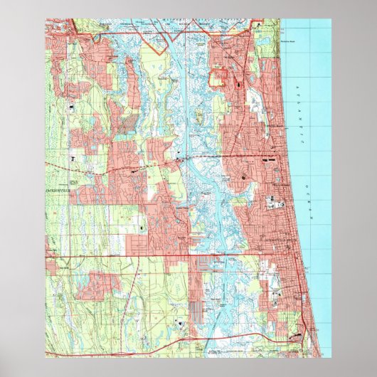 Jacksonville Beach und Atlantic Beach Florida Kart Poster (Vorne)