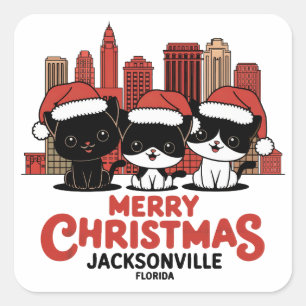 Jacksonville City Florida Merry Christmas Cats USA Quadratischer Aufkleber
