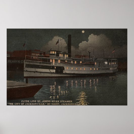 Jacksonville, FL - Night View St. Johns River Poster (Vorne)