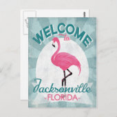 Jacksonville Florida Pink Flamingo Retro Postkarte (Vorne/Hinten)